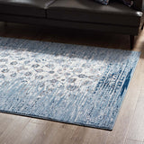 Chiara Distressed Floral Lattice Contemporary 5x8 Area Rug Moroccan Blue and Ivory R-1131B-58