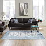 Chiara Distressed Floral Lattice Contemporary 8x10 Area Rug Moroccan Blue and Ivory R-1131B-810