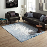 Chiara Distressed Floral Lattice Contemporary 8x10 Area Rug Moroccan Blue and Ivory R-1131B-810