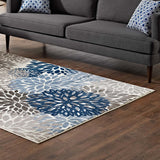 Calithea Vintage Classic Abstract Floral 8x10  Area Rug Blue, Brown and Beige R-1133A-810