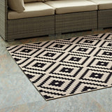 Perplex  Geometric Diamond Trellis 5x8 Indoor and Outdoor Area Rug Black and Beige R-1134A-58