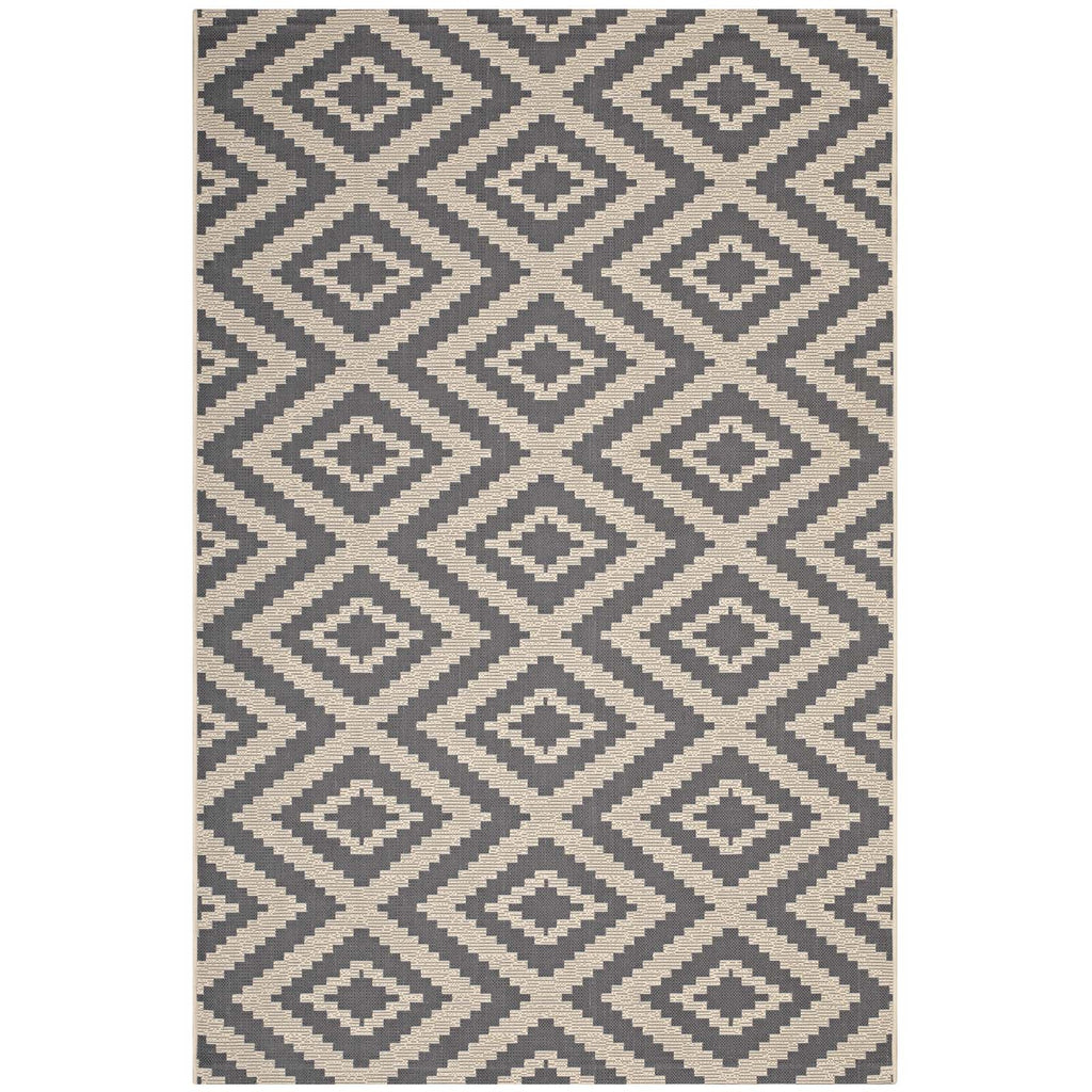 Jagged Geometric Diamond Trellis 8x10 Indoor and Outdoor Area Rug Gray and Beige R-1135A-810