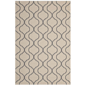 Linza Wave Abstract Trellis 5x8 Indoor and Outdoor Area Rug Beige and Gray R-1136A-58