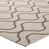 Linza Wave Abstract Trellis 5x8 Indoor and Outdoor Area Rug Beige and Gray R-1136A-58