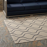 Linza Wave Abstract Trellis 5x8 Indoor and Outdoor Area Rug Beige and Gray R-1136A-58