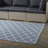 Avena Moroccan Quatrefoil Trellis 4x6 Indoor and Outdoor Area Rug Blue and Beige R-1137A-46