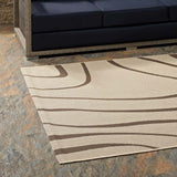 Surge Swirl Abstract 5x8 Indoor and Outdoor Area Rug Light and Dark Beige R-1138A-58