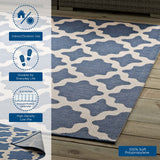 Cerelia Moroccan Trellis 9x12 Indoor and Outdoor Area Rug Blue and Beige R-1139C-912