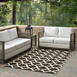 Cerelia Moroccan Trellis 5x8 Indoor and Outdoor Area Rug Black and Beige R-1139F-58