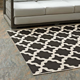 Cerelia Moroccan Trellis 9x12 Indoor and Outdoor Area Rug Black and Beige R-1139F-912