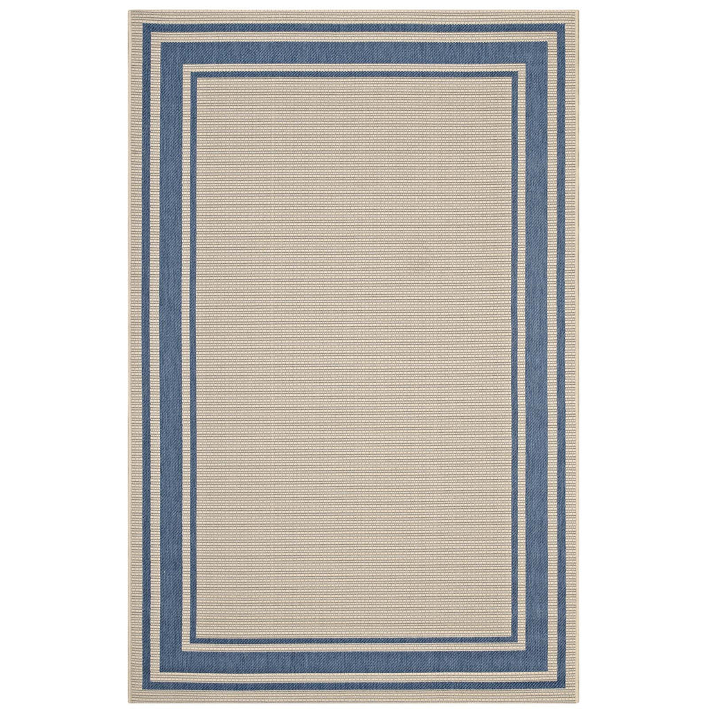 Rim Solid Border 5x8 Indoor and Outdoor Area Rug Blue and Beige R-1140C-58
