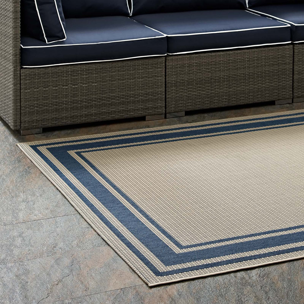 Rim Solid Border 8x10 Indoor and Outdoor Area Rug Blue and Beige R-1140C-810