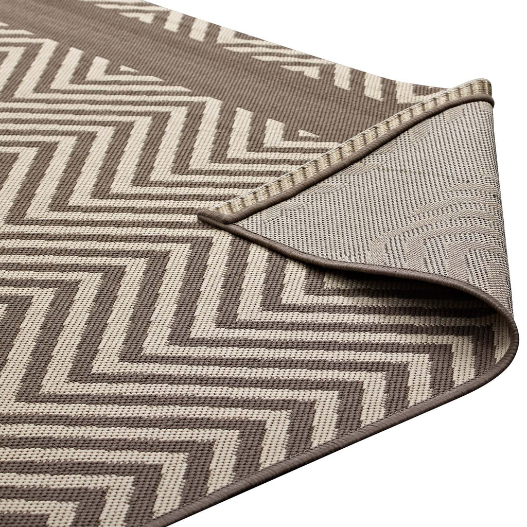 Optica Chevron With End Borders 5x8 Indoor and Outdoor Area Rug Light and Dark Beige R-1141A-58
