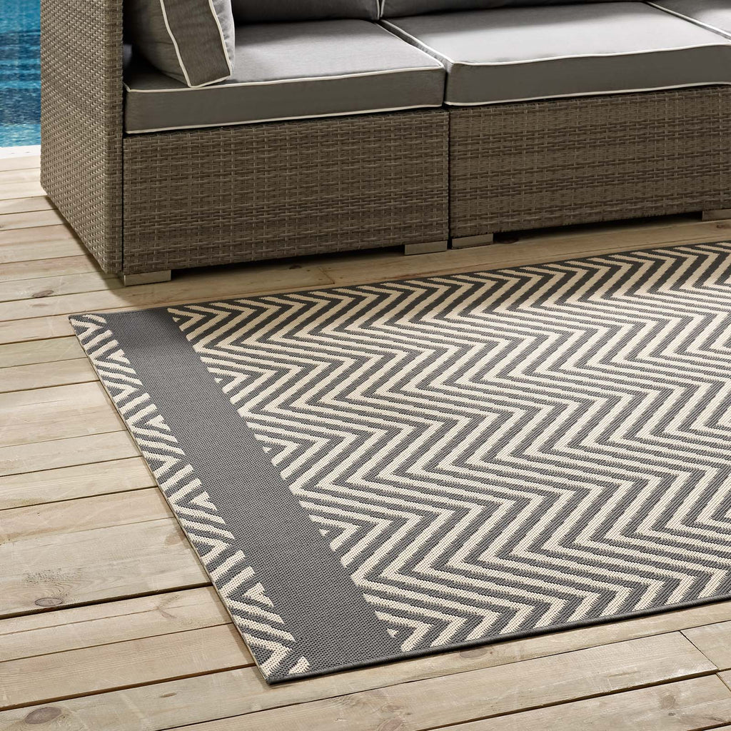 Optica Chevron With End Borders 5x8 Indoor and Outdoor Area Rug Gray and Beige R-1141B-58