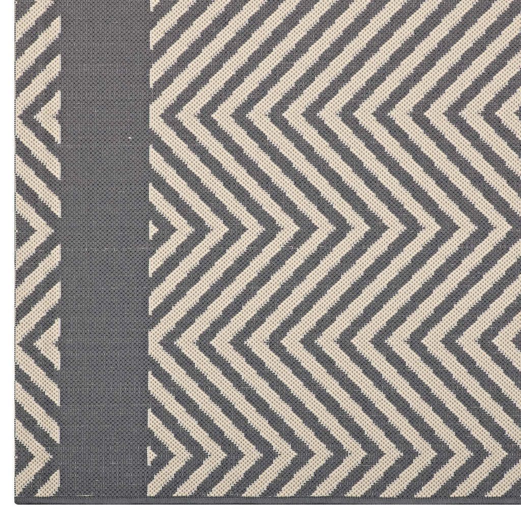 Optica Chevron With End Borders 8x10 Indoor and Outdoor Area Rug Gray and Beige R-1141B-810