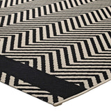 Optica Chevron With End Borders 5x8 Indoor and Outdoor Area Rug Black and Beige R-1141C-58