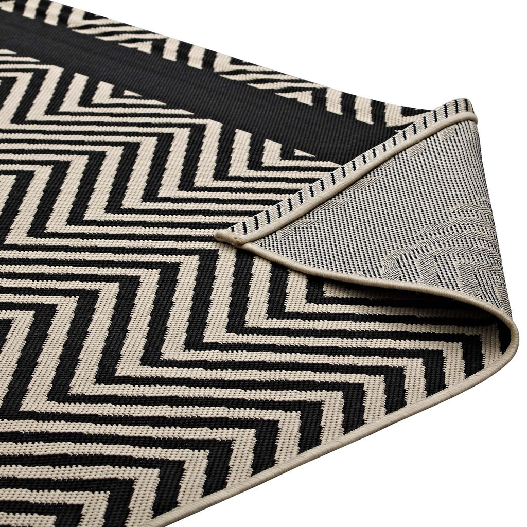 Optica Chevron With End Borders 5x8 Indoor and Outdoor Area Rug Black and Beige R-1141C-58