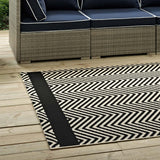 Optica Chevron With End Borders 8x10 Indoor and Outdoor Area Rug Black and Beige R-1141C-810