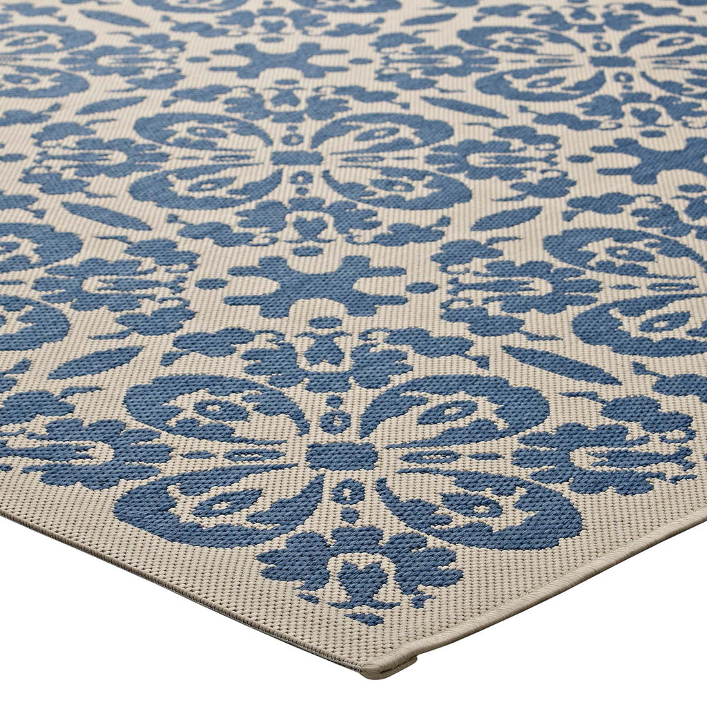 Ariana Vintage Floral Trellis 5x8 Indoor and Outdoor Area Rug Blue and Beige R-1142C-58