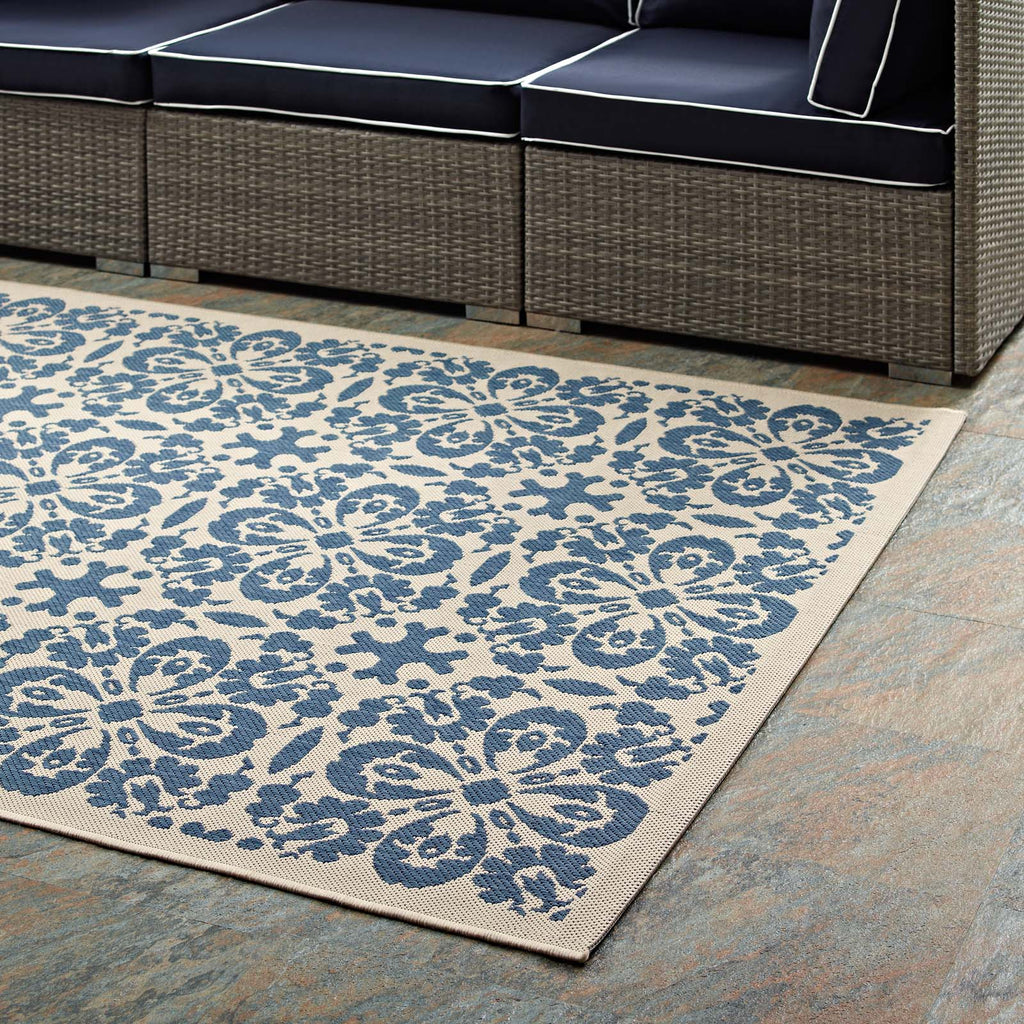 Ariana Vintage Floral Trellis 8x10 Indoor and Outdoor Area Rug Blue and Beige R-1142C-810