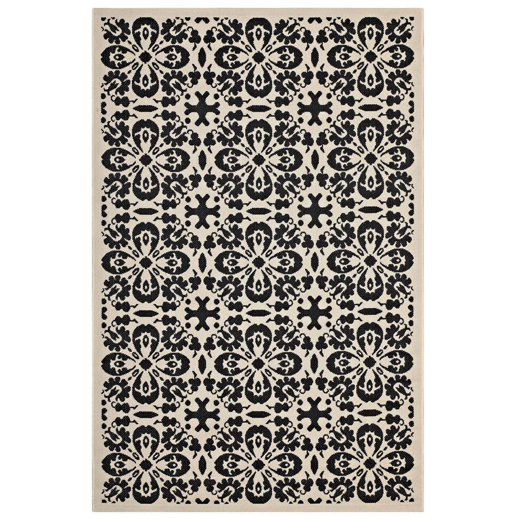 Ariana Vintage Floral Trellis 5x8 Indoor and Outdoor Area Rug Black and Beige R-1142E-58