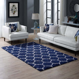 Solvea Moroccan Trellis 5x8 Shag Area Rug Navy and Ivory R-1143A-58