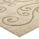 Jubilant Sprout Scrolling Vine 5x8 Shag Area Rug Creame and Beige R-1148A-58