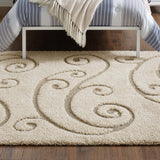 Jubilant Sprout Scrolling Vine 5x8 Shag Area Rug Creame and Beige R-1148A-58