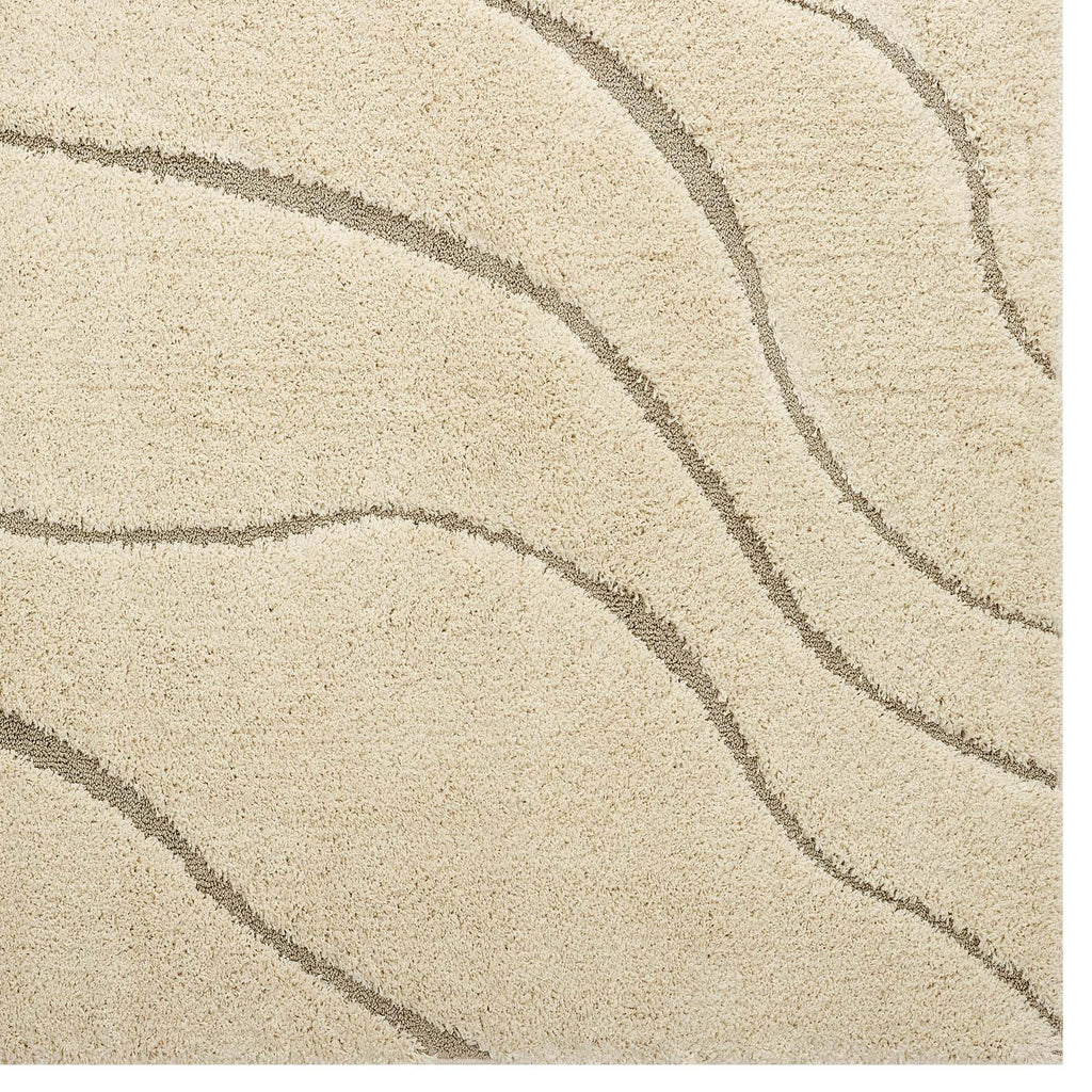 Jubilant Abound Abstract Swirl 5x8 Shag Area Rug Creame and Beige R-1150A-58