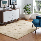 Jubilant Abound Abstract Swirl 5x8 Shag Area Rug Creame and Beige R-1150A-58