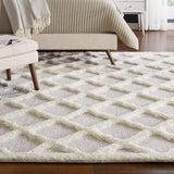 Whimsical Regale Abstract Moroccan Trellis 5x8 Shag Area Rug Ivory and Light Gray R-1154A-58