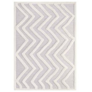 Whimsical Pathway Abstract Chevron 5x8 Shag Area Rug Ivory and Light Gray R-1156A-58