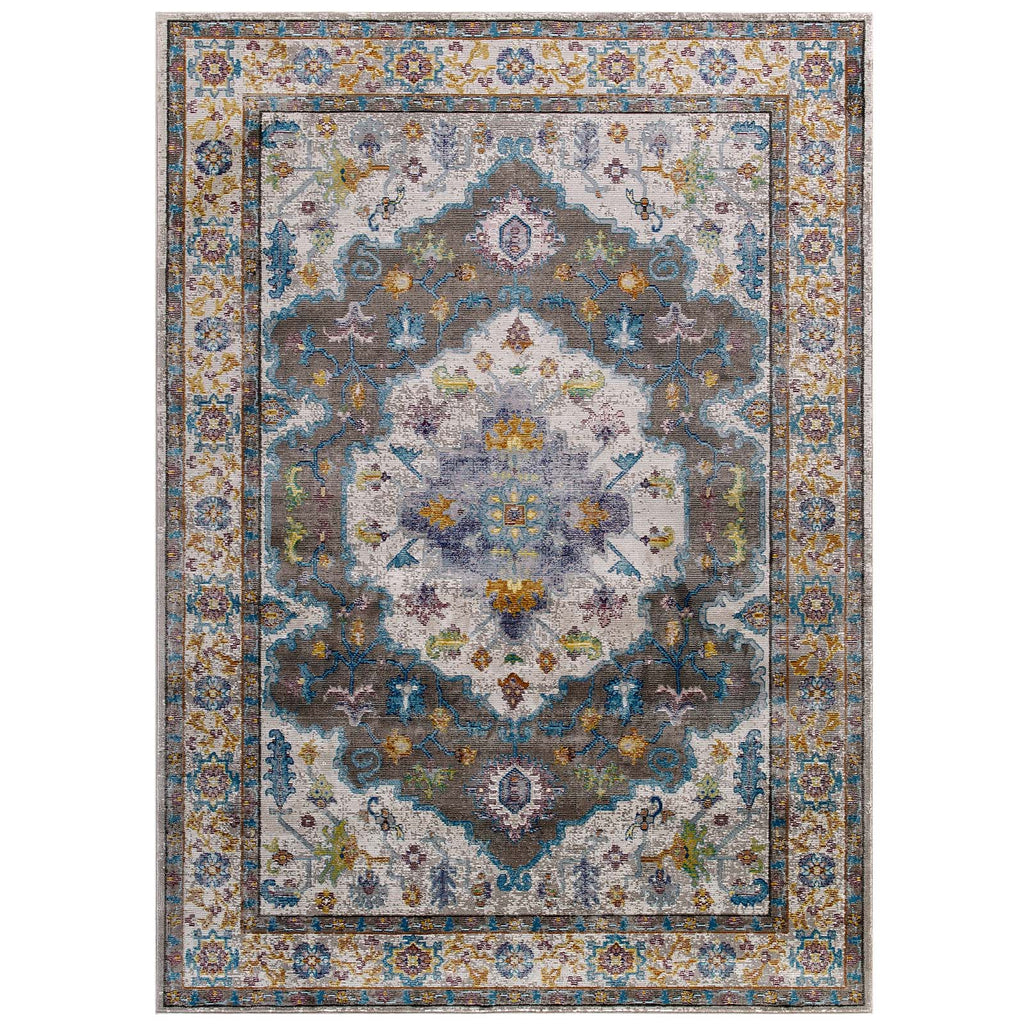 Success Anisah Distressed Floral Persian Medallion 5x8 Area Rug Gray, Ivory, Yellow, Orange R-1163A-58