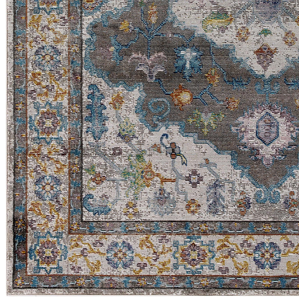 Success Anisah Distressed Floral Persian Medallion 5x8 Area Rug Gray, Ivory, Yellow, Orange R-1163A-58