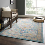 Success Anisah Distressed Floral Persian Medallion 4x6 Area Rug Light Blue, Ivory, Yellow, Orange R-1163B-46