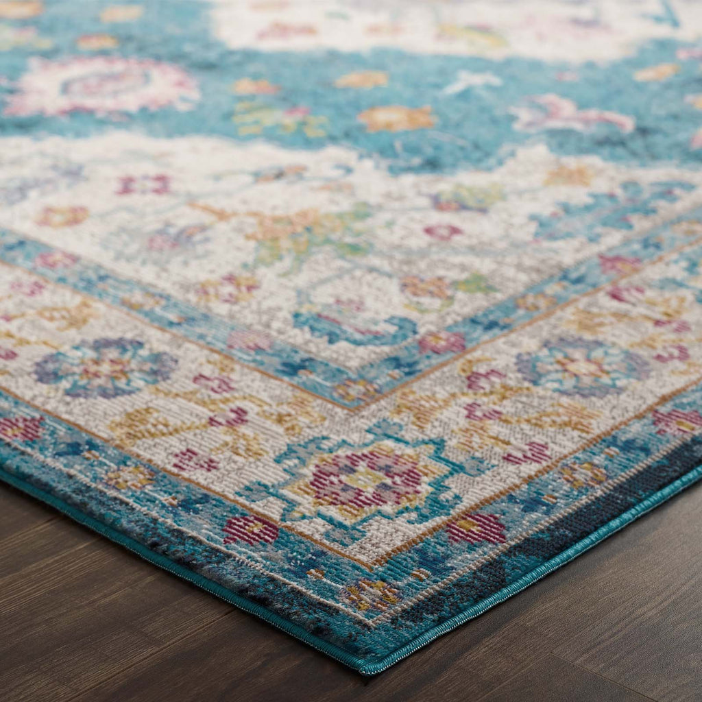 Success Anisah Distressed Floral Persian Medallion 8x10 Area Rug Blue, Ivory, Yellow, Orange R-1163C-810