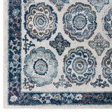Entourage Odile Distressed Floral Moroccan Trellis 8x10 Area Rug Ivory and Blue R-1168C-810