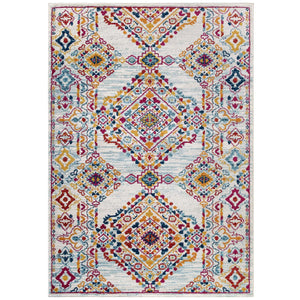 Entourage Khalida Distressed Vintage Floral Lattice 5x8 Area Rug Ivory, Blue, Orange, Yellow, Red R-1169A-58