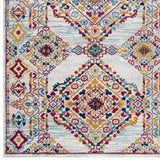 Entourage Khalida Distressed Vintage Floral Lattice 5x8 Area Rug Ivory, Blue, Orange, Yellow, Red R-1169A-58