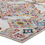 Entourage Khalida Distressed Vintage Floral Lattice 5x8 Area Rug Ivory, Blue, Orange, Yellow, Red R-1169A-58