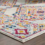 Entourage Khalida Distressed Vintage Floral Lattice 5x8 Area Rug Ivory, Blue, Orange, Yellow, Red R-1169A-58