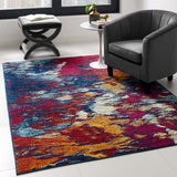 Entourage Foliage Contemporary Modern Abstract 5x8 Area Rug Blue, Orange, Yellow, Red R-1172A-58