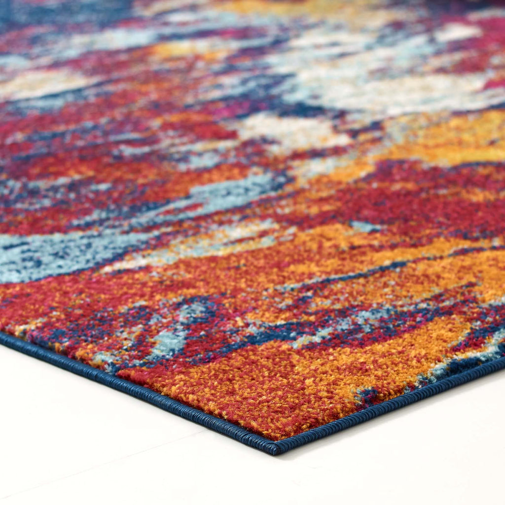 Entourage Foliage Contemporary Modern Abstract 8x10 Area Rug Blue, Orange, Yellow, Red R-1172A-810
