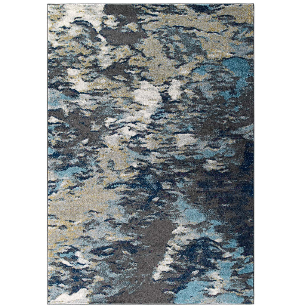 Entourage Foliage Contemporary Modern Abstract 5x8 Area Rug Blue, Tan, Gray R-1172B-58