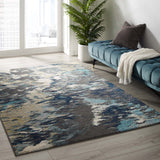 Entourage Foliage Contemporary Modern Abstract 5x8 Area Rug Blue, Tan, Gray R-1172B-58