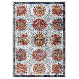 Entourage Kensie Distressed Floral Moroccan Trellis 5x8 Area Rug Ivory, Blue, Red,Orange,Yellow R-1173A-58