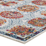 Entourage Kensie Distressed Floral Moroccan Trellis 5x8 Area Rug Ivory, Blue, Red,Orange,Yellow R-1173A-58