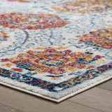 Entourage Kensie Distressed Floral Moroccan Trellis 5x8 Area Rug Ivory, Blue, Red,Orange,Yellow R-1173A-58