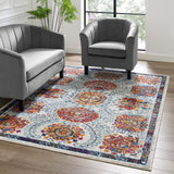 Entourage Kensie Distressed Floral Moroccan Trellis 5x8 Area Rug Ivory, Blue, Red,Orange,Yellow R-1173A-58