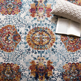 Entourage Kensie Distressed Floral Moroccan Trellis  8x10 Area Rug Ivory, Blue, Red,Orange,Yellow R-1173A-810